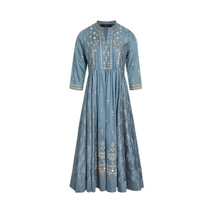 B4-2-3印度进口服饰民族风女装轻奢风连衣裙chanderi silk刺绣V领