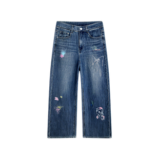 tokidoki潮牌涂鸦印花直筒牛仔裤2026春季新款时尚百搭裤子女