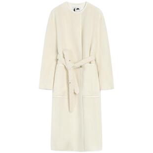 【阿雅同款】COMME MOI吕燕设计师苏丽羊驼毛中长款系带圆领大衣