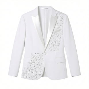 男士西服套装大合唱演出服亮片钻舞台表演服装年会主持人礼服大码