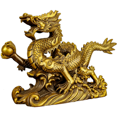 五爪金龙龙年摆件龙腾四海黄铜