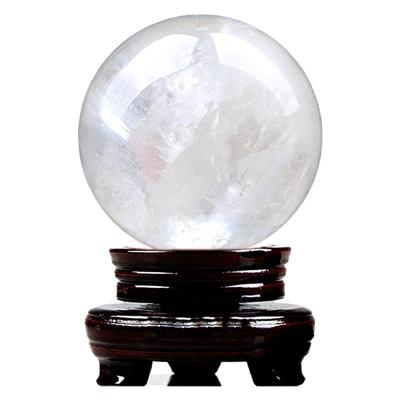 天然白色原石水晶球风生水起摆件