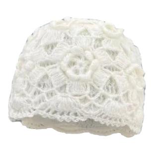 白色手工钩花双层包头帽子女秋冬时尚百搭毛线帽保暖显脸小毛线帽