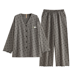 家乐芬睡衣女春秋款秋季纯棉长袖家居服可爱熊猫慵懒风套装高级感