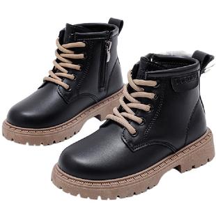 巴布豆童鞋男童靴子2025新款加绒保暖加厚冬鞋小短靴儿童马丁靴女