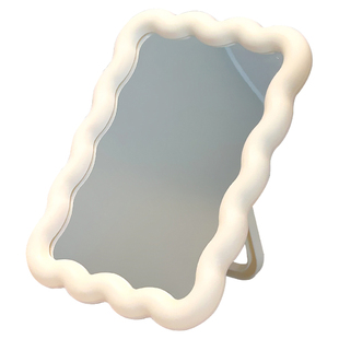 ins风奶油色波浪纹化妆镜子女学生宿舍桌面台式梳妆镜家用可壁挂