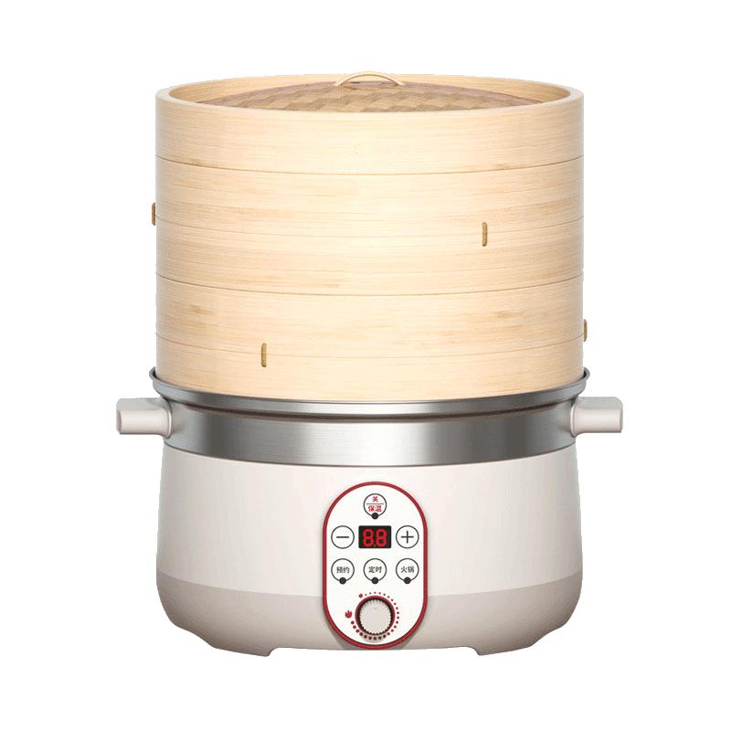 青若智能电蒸锅蒸笼竹制家用蒸包子大容量多功能定时保温蒸汽锅
