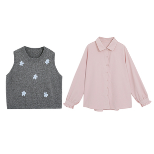 大码女装胖mm时髦毛衣马夹套装秋冬韩系高级感显瘦衬衫马甲两件套