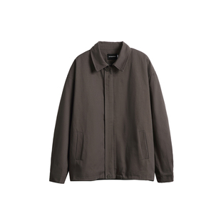暗物质咖啡色日系高级感纯棉翻领夹克男生2026新款秋季休闲外套