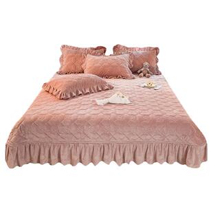 高端加厚宝宝绒床盖三件套冬天保暖婴儿牛奶绒公主风夹棉床单床罩