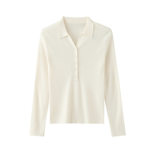 TINGE贴己POLO领修身长袖打底针织衫女2025年新款含绵羊毛上衣