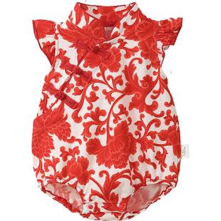 龙婴儿周岁礼服女宝红色中式旗袍薄款连体满月百岁百天宴衣服夏季