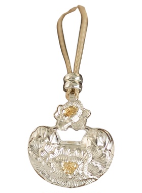 国风足银9999牡丹平安锁项链