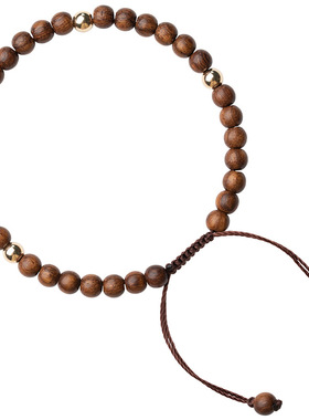 金丝檀木14k金珠抽拉串珠手链