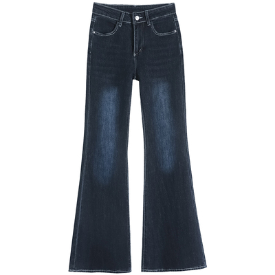 蓝黑色辣妹提臀显瘦微喇牛仔裤