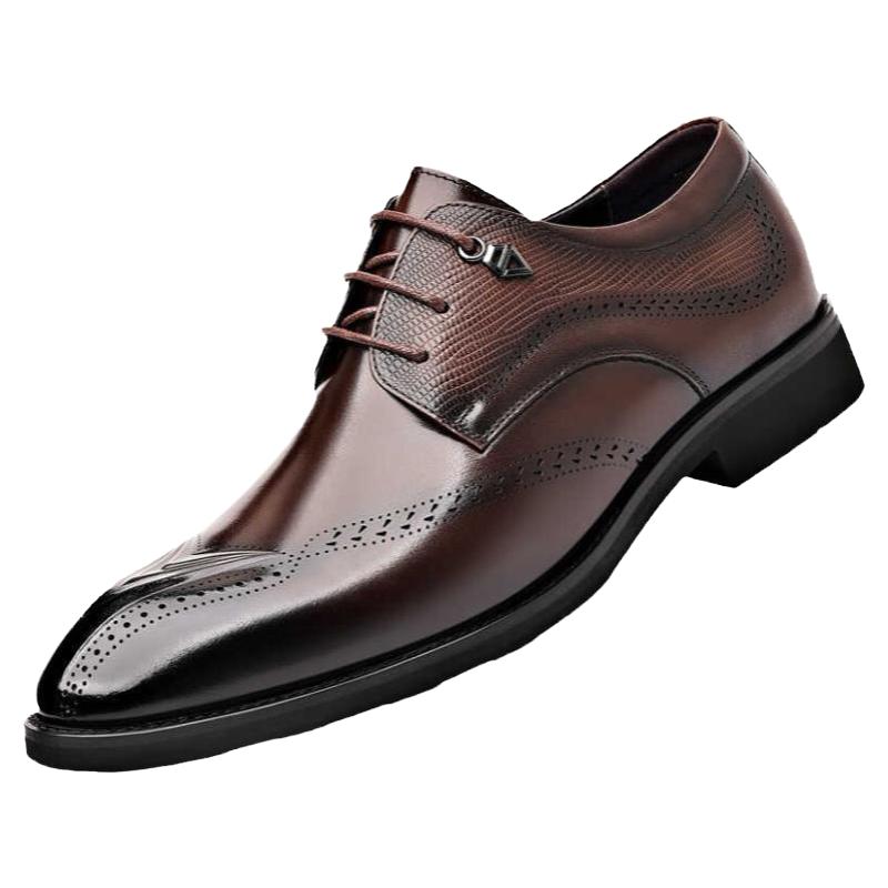 新款真皮布洛克男鞋商务正装皮鞋男结婚棕色尖头英伦风西装皮鞋
