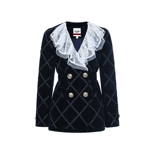 lefame拉飞姆藏蓝色法式浪漫优雅绣珠收腰羽绒服外套上衣女冬显瘦