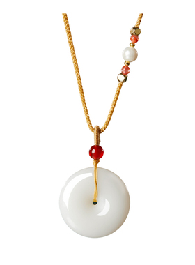 普陀山和田白玉平安扣守护项链