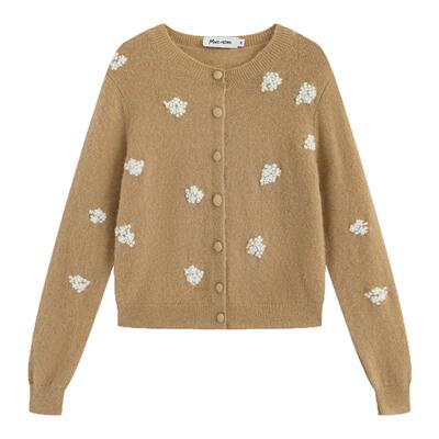 Marc Moore 2025秋季新款马海毛针织开衫女立体珍珠花朵针织开衫