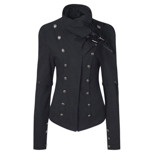 DoublePunch秋冬原创高领复古金属扣饰防风夹棉加厚拿破仑外套