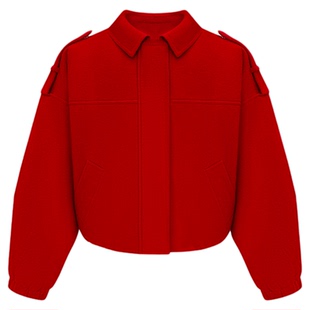 HONORE古月 摩登利落裁剪 简约精致感 百搭纯色羊毛阔型短款外套