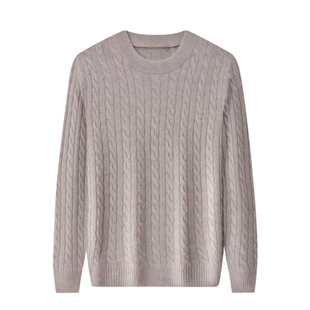 100%纯羊绒衫男士圆领绞花长袖冬季保暖男装简约纯色加厚男款LP