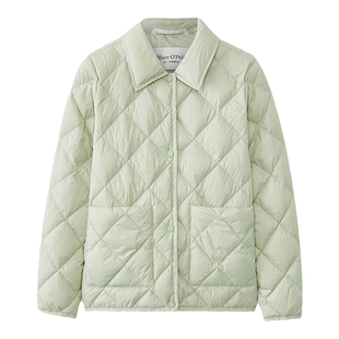 Marc O'Polo/MOP秋季新款菱格纹衬衫式轻薄白鸭绒羽绒服女