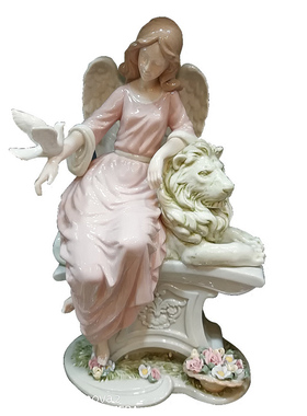 帕嘉莉生活馆 出口西班牙雅致LLADRO天使与狮子彩土瓷偶摆件