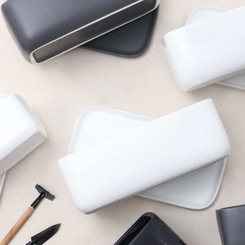 陶瓷花盆长方形2025新款办公室桌面多肉仙人掌带托盘简约盆栽容器