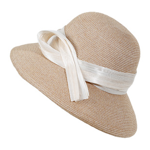 稀有亚麻纱遮阳帽轻薄透气卷边法式复古防晒帽出游度假可水洗草帽