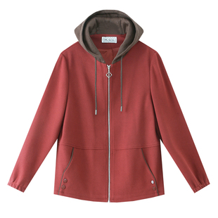 50多岁妈妈春秋装外套短款小个子2026新款中老年女士连帽宽松上衣