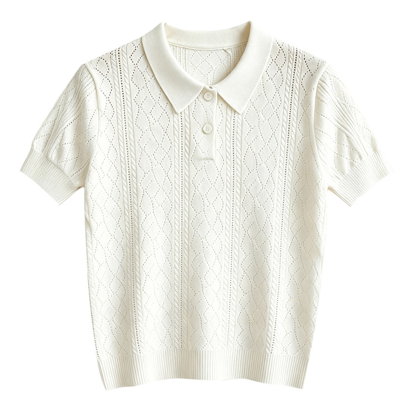 夏季镂空冰丝polo领针织短袖