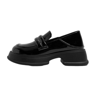 环球乐福鞋女款厚底增高漆皮亮面舒适软底英伦风显脚小黑色小皮鞋