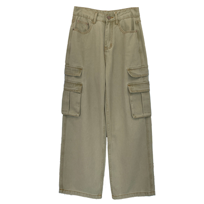 清仓特价 重工直筒牛仔裤女秋新高腰宽松阔腿长裤复古做旧工装裤