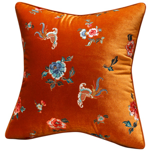 新中式绒布刺绣客厅沙发抱枕中古风靠枕靠垫红木椅子床头靠背垫套