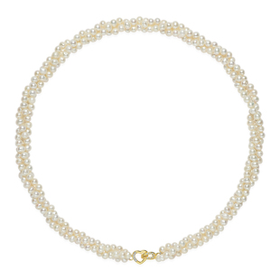 京润珍珠 如缘925银淡水珍珠项链3-4mm近圆白色双层编织choker链L