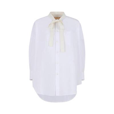 【12期免息】MARNI 女士长款廓形纯色蝴蝶结系带衬衫