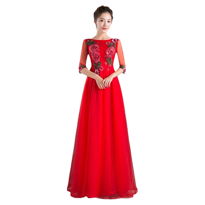 鲁克熊高腰合唱团女大码遮肚礼服