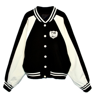 现货【刺绣棒球服】开衫女夹克拼色短款宽松BF风拉链立领外套