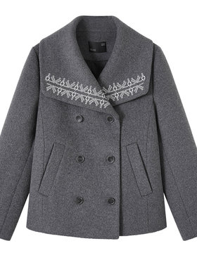 亦白刺绣尼料内胆直充短款羽绒服