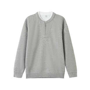 快鱼2025冬季韩版宽松极简拼接假两件季毛衣半拉链套头男士打底衫