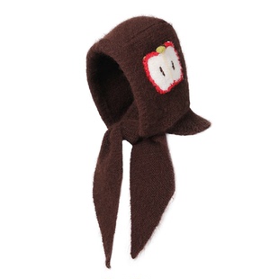 IIING帽控 个性卡通苹果耳机套手工钩织连帽围巾女冬巴拉克拉法帽