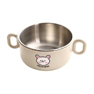 沃德百惠不锈钢儿童碗食品级婴儿宝宝带手柄防摔防烫辅食碗吃饭碗