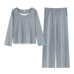睡衣女春秋季纯棉长袖纯色休闲柔软家居服秋款女士可外穿两件套装