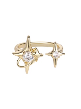 鱼头星星开口戒指女生小众个性四芒星锆石百搭气质指环超仙正品潮