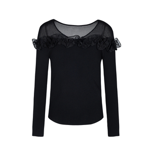 郁香菲V领拼接针织衫女气质优雅春季通勤时尚盘花套头修身上衣