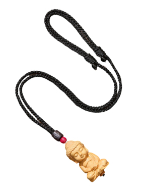 正品泰山老桃木观音弥勒佛吊坠黄杨木雕男女款钥匙扣平安项链挂件