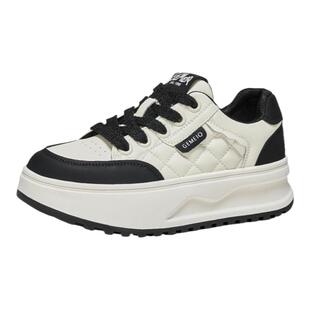 戈美其真皮小白鞋女舒适春季新款加绒女鞋菱格软底厚底休闲运动鞋