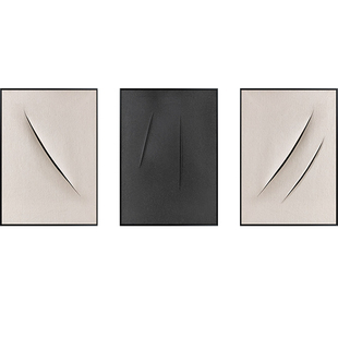 割破的画布卢西奥·方塔纳LucioFontana黑白抽象画极简割痕装饰画