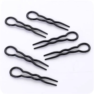 韩国头饰U型夹盘头发夹黑色一字夹边夹盘发固定发簪发叉插梳